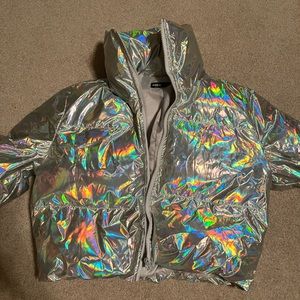 Cropped holo puffer jacket